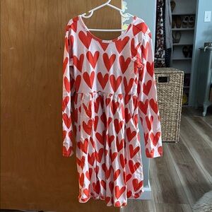 Heart Patterned Kids Dress - Red and White